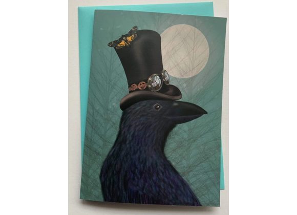 Sir Edwin - Steampunk Gothic Raven Greetings Card by Crimson Finch