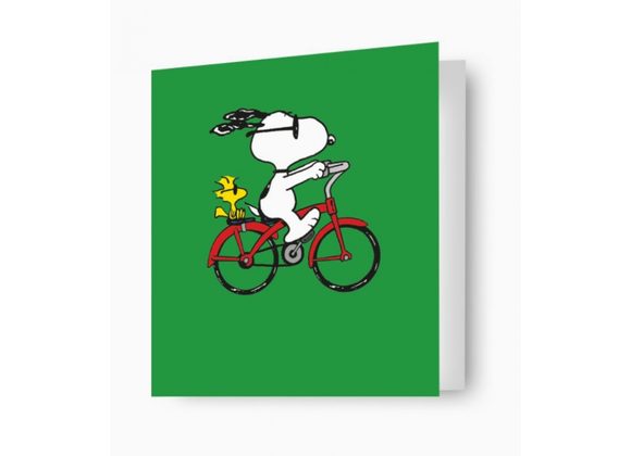 Peanuts Snoopy Snoopy and Woodstock on bike, Card by Danilo