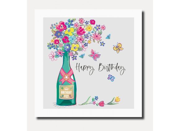 Happy Birthday Flowers and Fizz, Card by Marina B