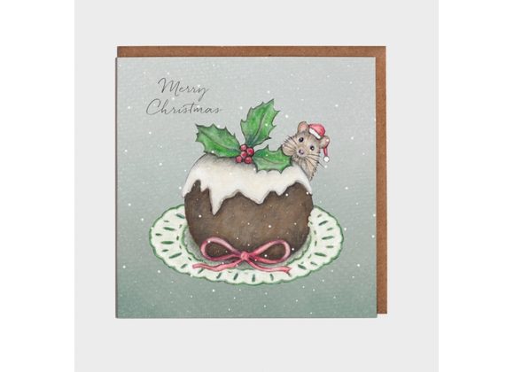 Christmas Pudding & Mouse Christmas Card by Lottie Murphy