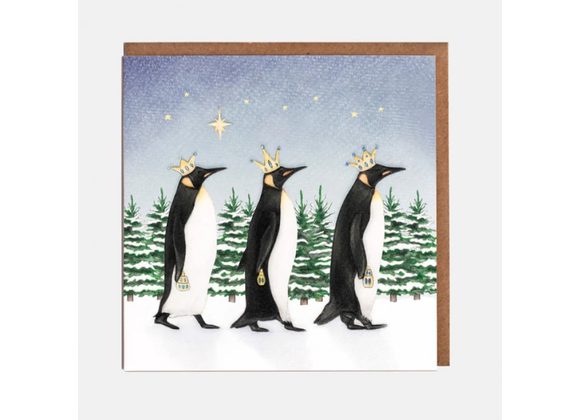 We Three Penguins Christmas Card by Lottie Murphy