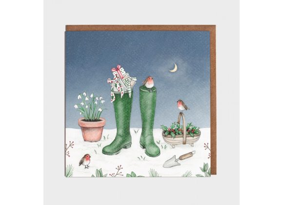 Wellies & Robins Christmas Card by Lottie Murphy