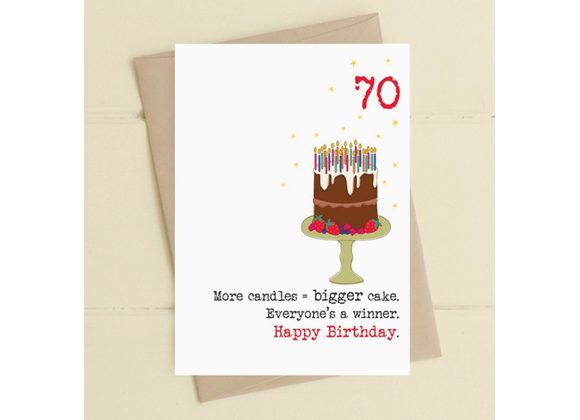 More Candles Bigger Cake, 70th Birthday Card by Dandelion Stationary