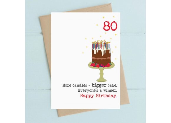 More Candles Bigger Cake, 80th Birthday Card by Dandelion Stationary