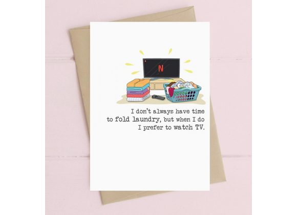 Fold laundry watching TV Card by Dandelion Stationery