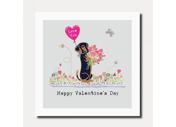 Dog with Heart ballon and roses, Valentines Card by Marina B