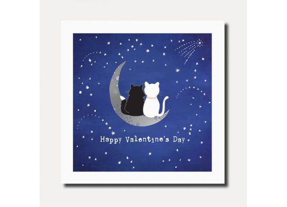 Cats on Moon, Valentines Card by Marina B