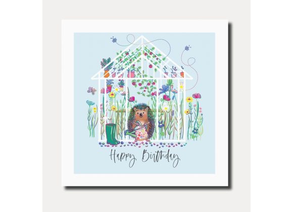 Hedgehog in the Greenhouse, Birthday Card by Marina B
