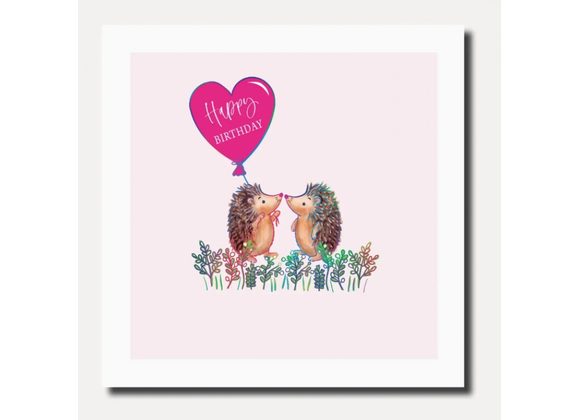 Hedgehog with Hart Balloon, Birthday Card by Marina B