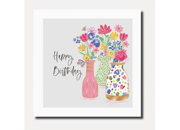 Vases of Flowers, Birthday Card by Marina B