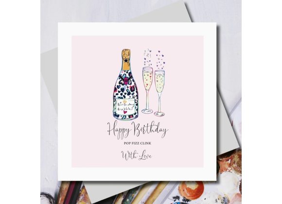 Pop Fizz Clink, Happy Birthday Card by Marina B