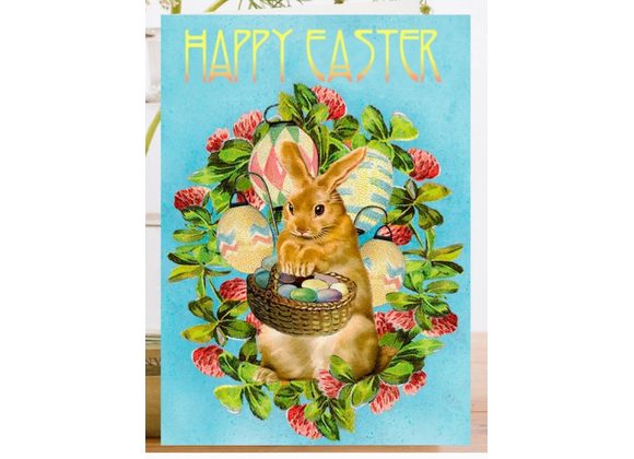 Bunny with basket of eggs, Easter card by Madame Treacle
