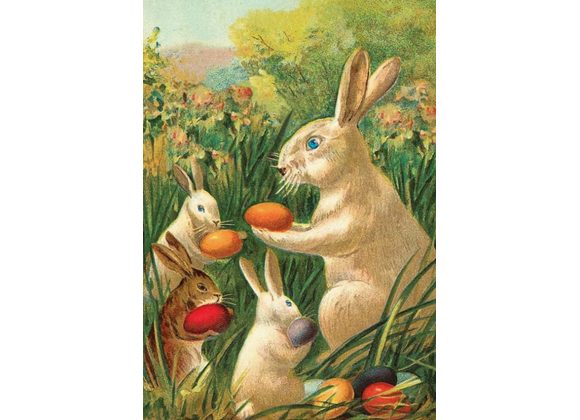 Bunnies holding eggs, Easter card by Madame Treacle