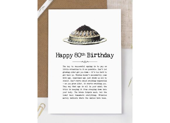 80th Birthday Card with Vintage Cake Illustration