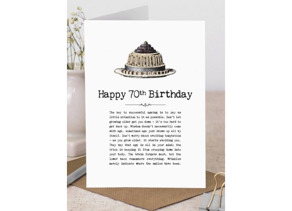 70th Birthday Card with Vintage Cake Illustration