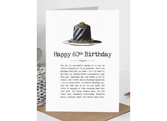 60th Birthday Card with Vintage Cake Illustration