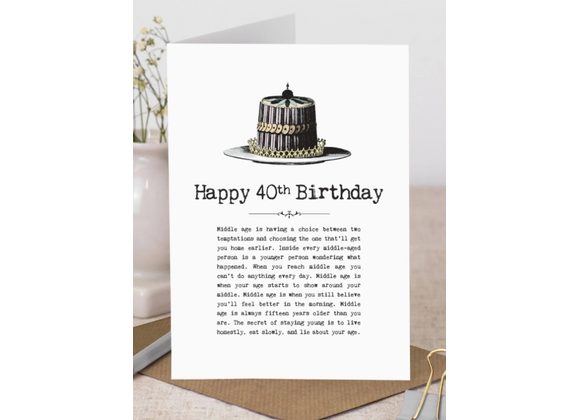 40th Birthday Card with Vintage Cake Illustration