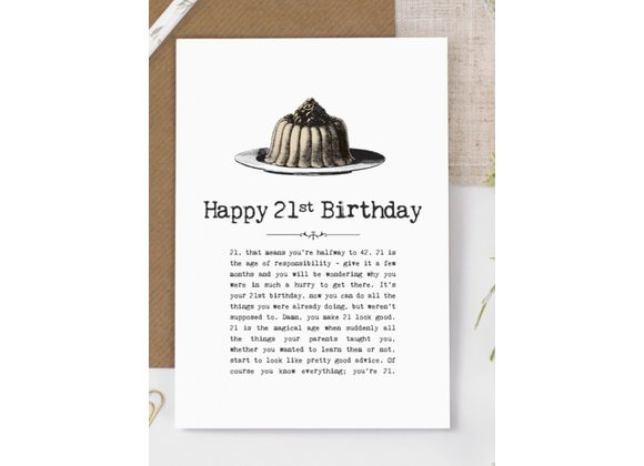 21st Birthday Card with Vintage Cake Illustration