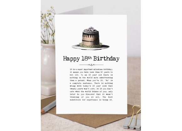 18th Birthday Card with Vintage Cake Illustration