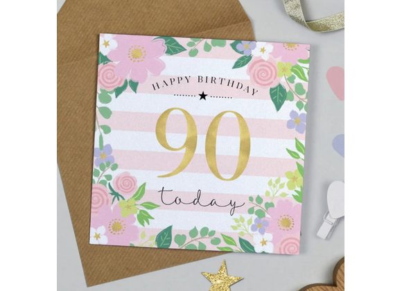 90 Pink Candy Stripe Card by Michelle Fiedler