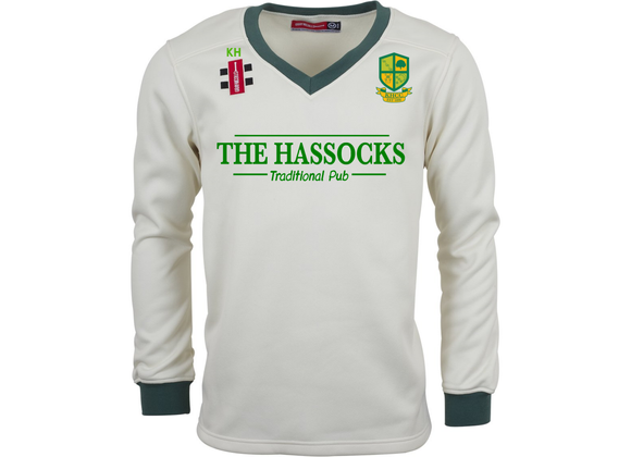 Keymer and Hassocks CC Sweater Adult Ivory/Green (Pro Performance)