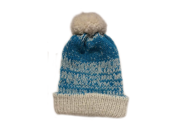 bobble hat - blue and white 