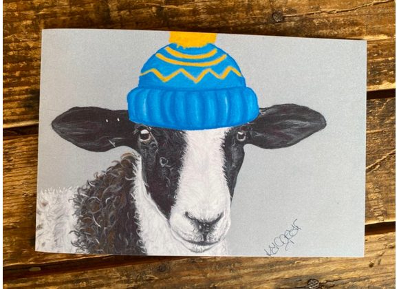 Dorper sheep in woolly hat card