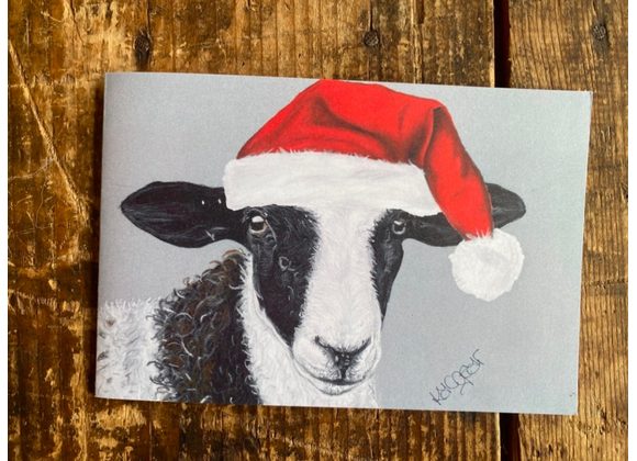 Dorper sheep in Santa hat Christmas card 