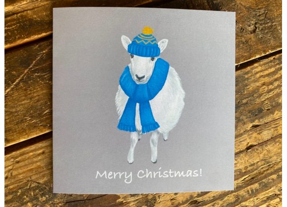 Cheviot sheep in woolly hat and scarf card 