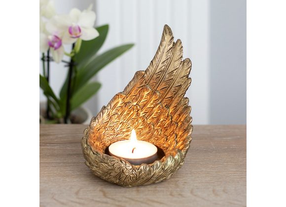 Gold Single Raised Angel Wing Candle Holder