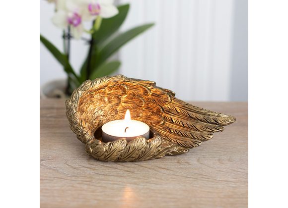 Gold Single Lowered Angel Wing Candle Holder