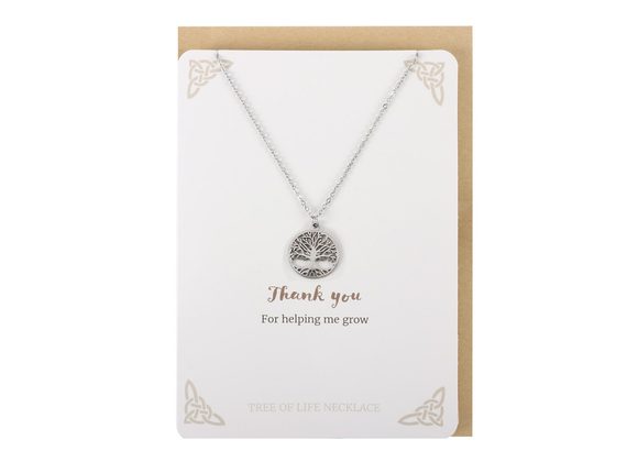 Silver Tone Thank You Tree of Life Necklace Card