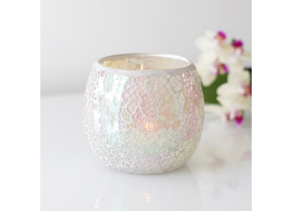 Large White Iridescent Crackle Candle Holder