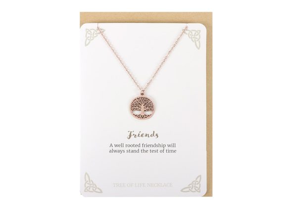 Rose Gold Tone Friends Tree of Life Necklace Card