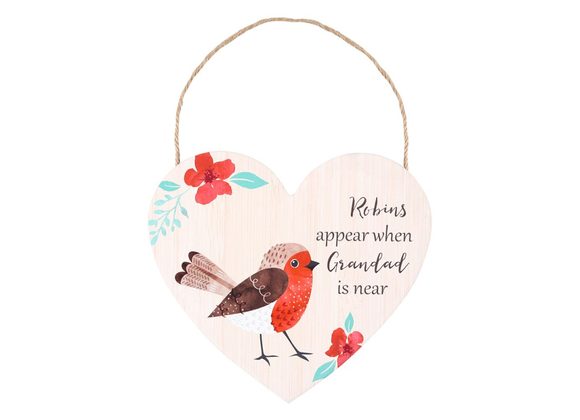 Grandad Winter Robin Hanging Heart Sign