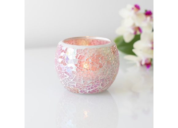 Small Pink Iridescent Crackle Candle Holder