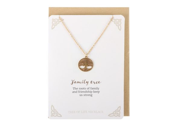 Gold Tone Family Tree of Life Necklace Card