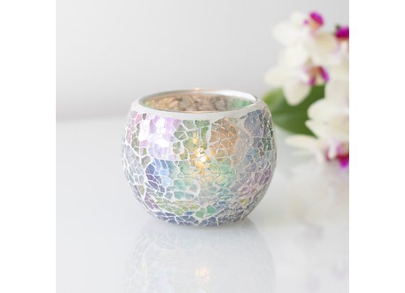 Small Light Blue Iridescent Crackle Candle Holder