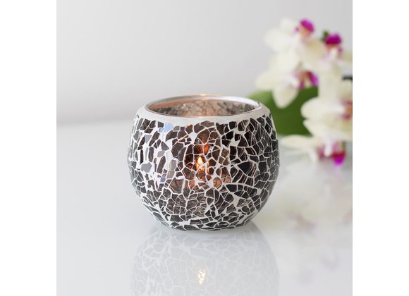 Small Gunmetal Grey Crackle Candle Holder