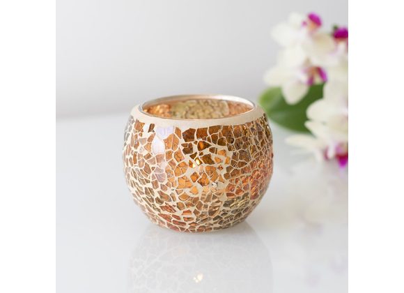 Small Brown Crackle Candle Holder