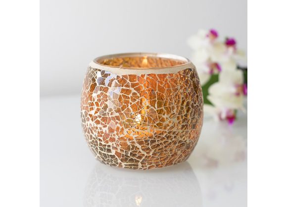 Large Brown Crackle Candle Holder