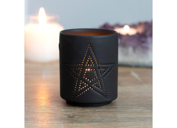 Small Black Pentagram Cut Out Tealight Holder