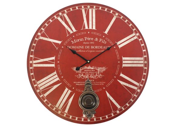 Large Red Morin Pere & Fils Wall Clock with Pendulum RRP £29.99