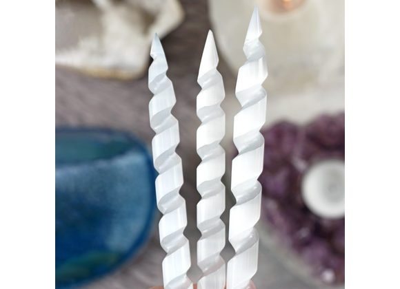 Round Point Selenite Spiral Wand