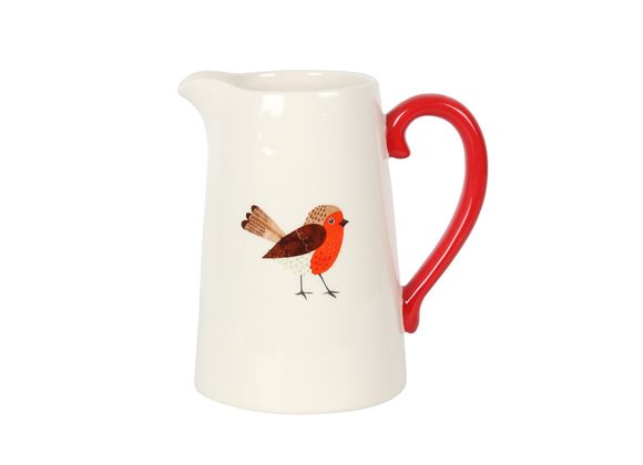 17cm Winter Robin Ceramic Flower Jug STOCK DUE 29/11/21