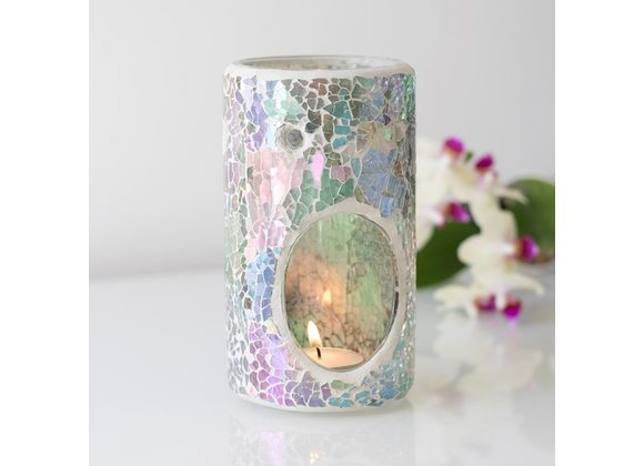Light Blue Iridescent Pillar Crackle Oil Burner
