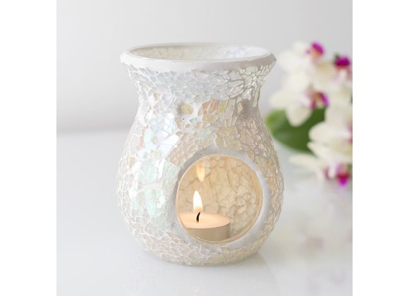 Small White Iridescent Crackle Oil Burner 