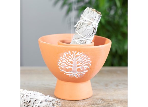 Tree of Life Terracotta Smudge Bowl 