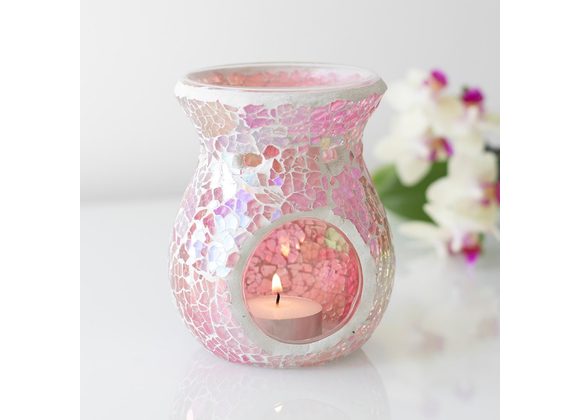 Small Pink Iridescent Crackle Oil Burner 