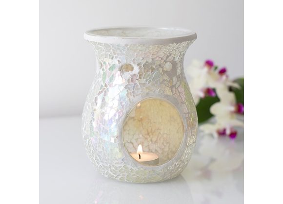 Large White Iridescent Crackle Oil Burner 